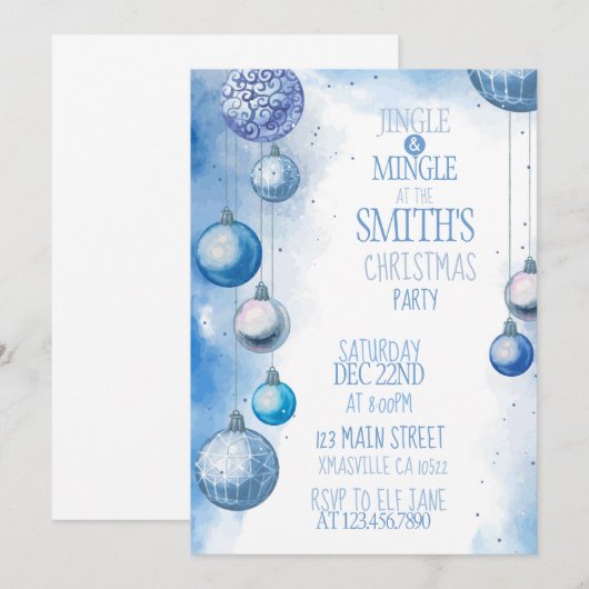 Blauwe Waterverf kerstfeestdag Kaart (Voorkant / Achterkant)