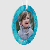 Blauwe Waterverf kerstfoto's Ornament (voorkant)
