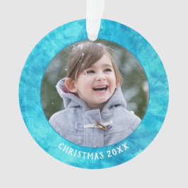 Blauwe Waterverf kerstfoto's Ornament