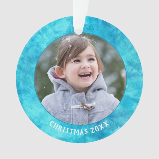 Blauwe Waterverf kerstfoto's Ornament (voorkant)