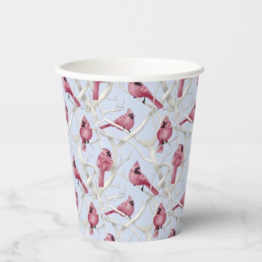 Blauwe Waterverf kerstkardinaalvogels Papieren Bekers (Voorkant)