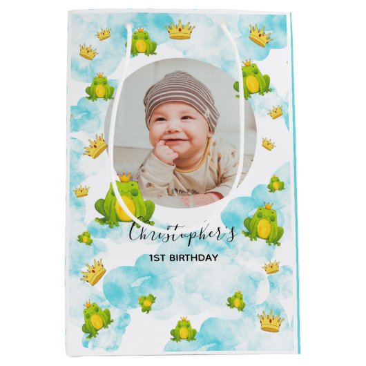 Blauwe Waterverf kikker Baby Foto Medium Cadeauzakje (Voorkant)