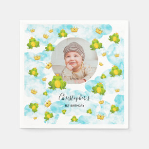 Blauwe Waterverf kikker Baby Foto Servet