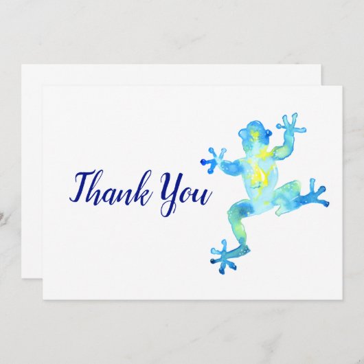 Blauwe Waterverf kikker Bedankkaart (Voorkant / Achterkant)