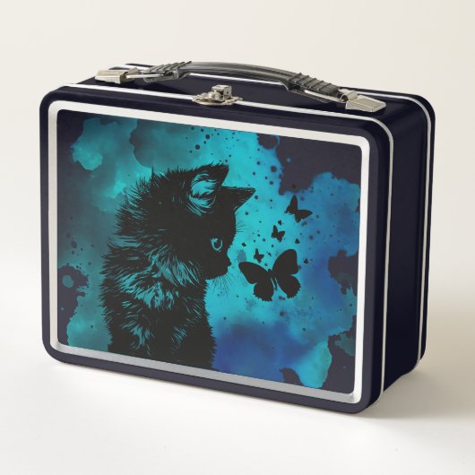Blauwe waterverf Kitten met Vlinder (Voorkant)