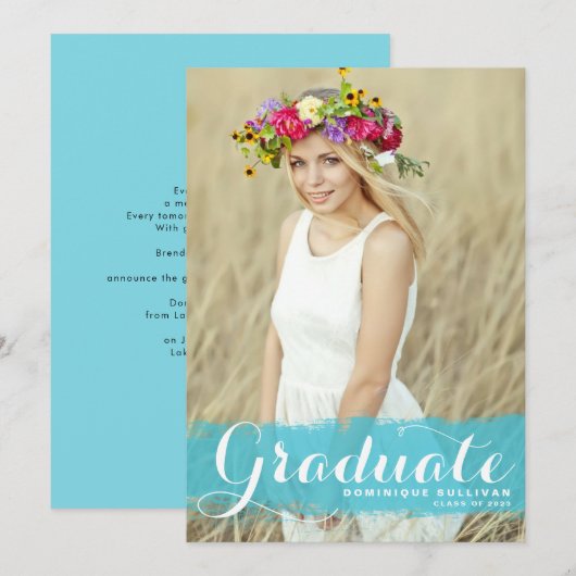 Blauwe Waterverf Klasse van 2025 Foto Afstuderen Aankondiging (Voorkant / Achterkant)