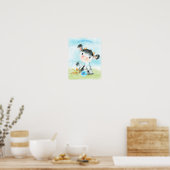 Blauwe Waterverf Kleine Koe Poster (Keuken)