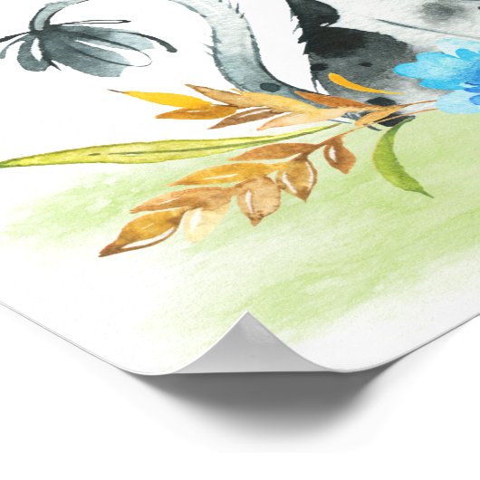 Blauwe Waterverf Kleine Koe Poster (Hoek)