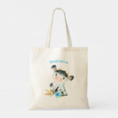 Blauwe Waterverf Kleine Koe Tote Bag (Achterkant)