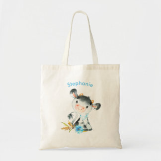 Blauwe Waterverf Kleine Koe Tote Bag