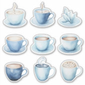 Blauwe Waterverf koffiekopjes Sticker (Voorkant)
