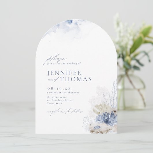 Blauwe waterverf koraal en zeeschildpadden strandb kaart (Staand voorkant)