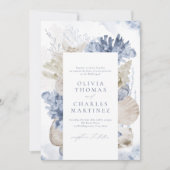 Blauwe waterverf koraal en zeeschildpadden strandb kaart (Voorkant)