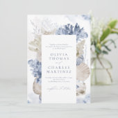 Blauwe waterverf koraal en zeeschildpadden strandb kaart (Staand voorkant)