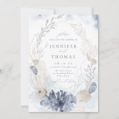 Blauwe waterverf koraal en zeeschildpadden strandb kaart (Voorkant)