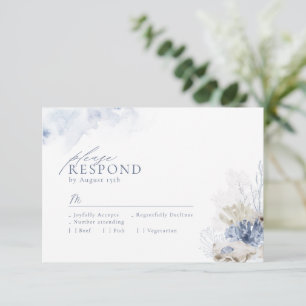 Blauwe waterverf koraal en zeeschildpadden strandb RSVP kaartje