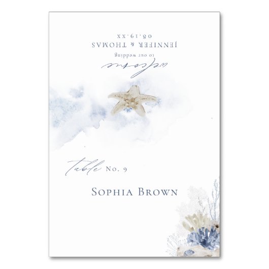 Blauwe waterverf koraal en zeeschildpaddenstrand b kaart (Voorkant)