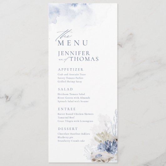 Blauwe waterverf koraal en zeeschildpaddenstrand b menu (Voorkant)