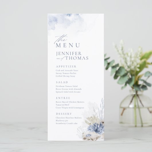 Blauwe waterverf koraal en zeeschildpaddenstrand b menu (Staand voorkant)