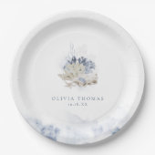 Blauwe waterverf koraal en zeeschildpaddenstrand b papieren bordje (Voorkant)