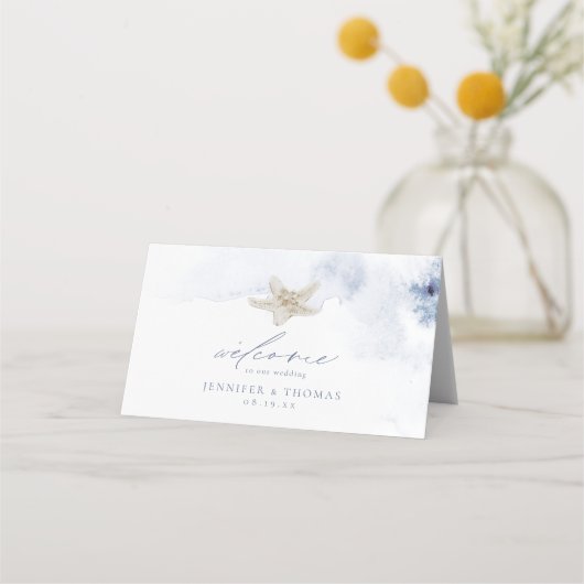 Blauwe waterverf koraal en zeeschildpaddenstrand b plaatskaartje (Achterkant)