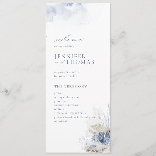 Blauwe waterverf koraal en zeeschildpaddenstrand b programmakaart (Voorkant)