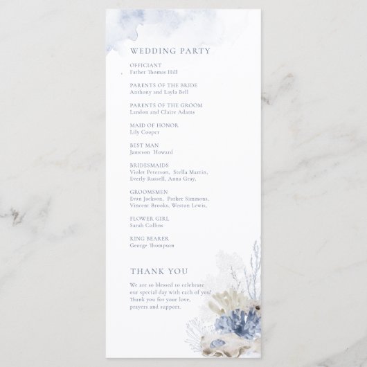 Blauwe waterverf koraal en zeeschildpaddenstrand b programmakaart (Achterkant)