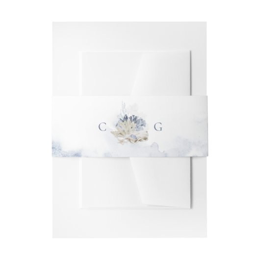 Blauwe waterverf koraal en zeeschildpaddenstrand b uitnodigingen wikkel (Voorkant Voorbeeld)