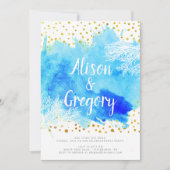 Blauwe waterverf, koraalrif confetti verloving kaart (Voorkant)