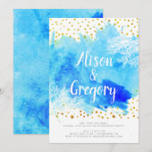 Blauwe waterverf, koraalrif confetti verloving kaart (Voorkant / Achterkant)