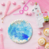 Blauwe waterverf koraalrif gouden confetti bruilof papieren bordje (Feest)