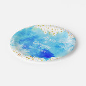 Blauwe waterverf koraalrif gouden confetti bruilof papieren bordje (Gekanteld)