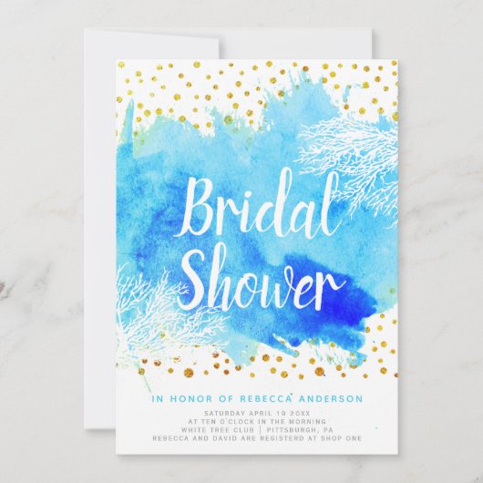 Blauwe waterverf, koraalrif vrijgezellenfeest kaart (Voorkant)