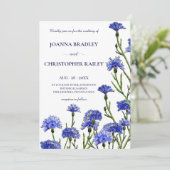 Blauwe Waterverf korenbloemen bloemenbruiloft Kaart (Staand voorkant)