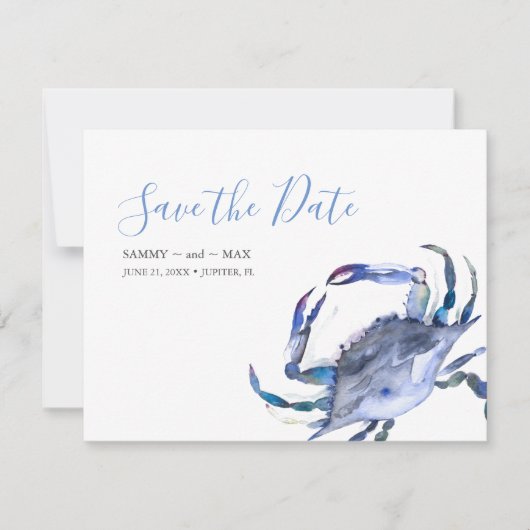 Blauwe Waterverf krab Sla de datum op Save The Date (Voorkant)