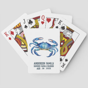 Blauwe Waterverf Krab Zomer Strand Familie Reünie Pokerkaarten