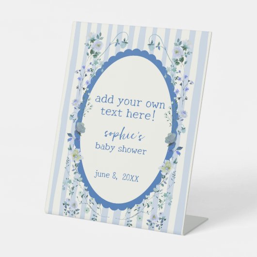 Blauwe Waterverf Krans  Baby shower Reclamebord Met Voetstuk (Voorkant)