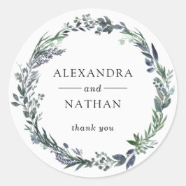 Blauwe Waterverf krans | Bruiloft Ronde Sticker