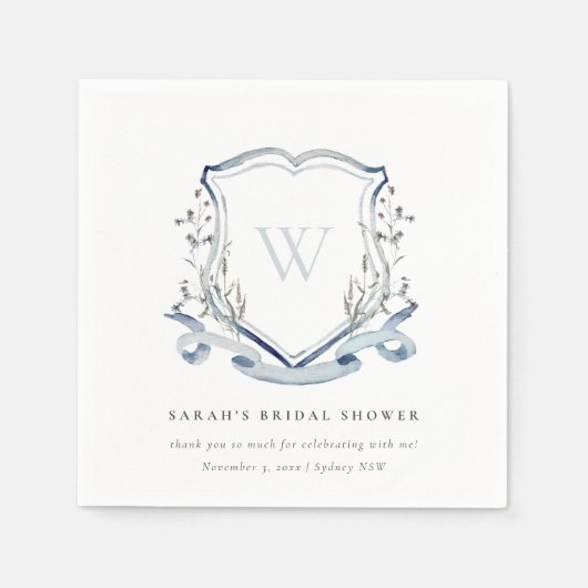 Blauwe Waterverf Krans Bruiloft Servet (Voorkant)