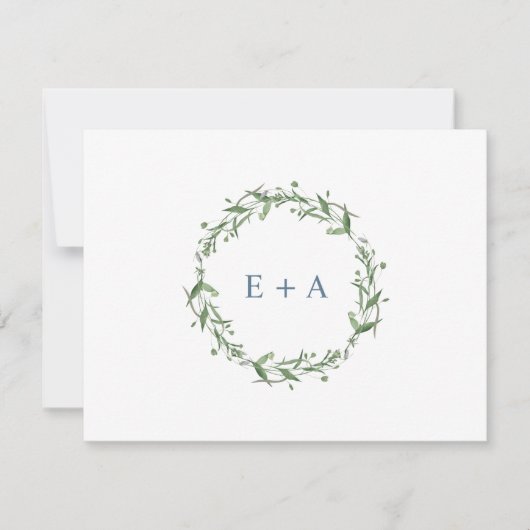 Blauwe Waterverf krans monogram Bedankkaart (Voorkant)