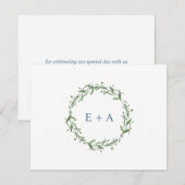 Blauwe Waterverf krans monogram Bedankkaart (Voorkant / Achterkant)