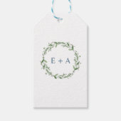 Blauwe Waterverf krans monogram Cadeaulabel (Voorkant)