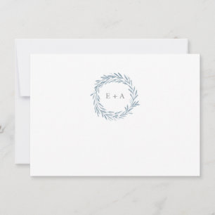 Blauwe Waterverf krans monogram patroon dank u Notitiekaartje