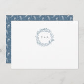 Blauwe Waterverf krans monogram patroon dank u Notitiekaartje (Voorkant / Achterkant)