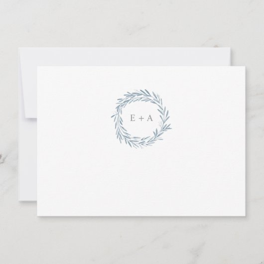 Blauwe Waterverf krans monogram patroon dank u Notitiekaartje (Voorkant)