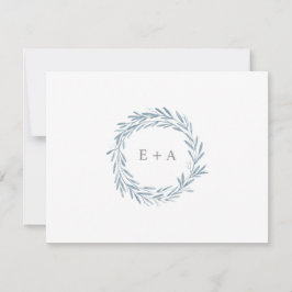 Blauwe Waterverf krans monogram plat Bedankkaart