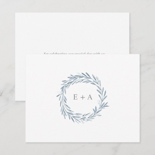 Blauwe Waterverf krans monogram plat Bedankkaart (Voorkant / Achterkant)