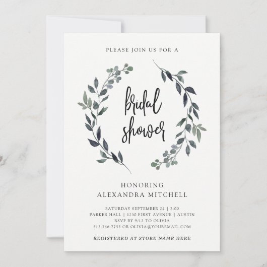 Blauwe Waterverf krans | VRIJGEZELLENFEEST Kaart (Voorkant)