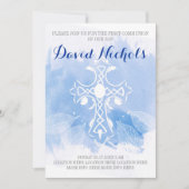 Blauwe waterverf kruis verlaat First Holy Communio Kaart (Voorkant)