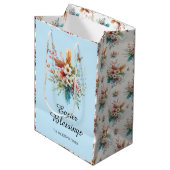 Blauwe Waterverf Kruisbloemen Christelijk Pasen Medium Cadeauzakje (Voorkant Gekanteld)